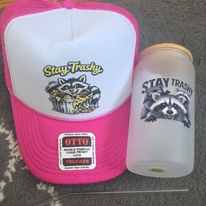 Pink and White Trucker Hat with Frosted Glass